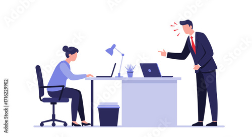Workplace tension: flat design of office conflict between manager and employee