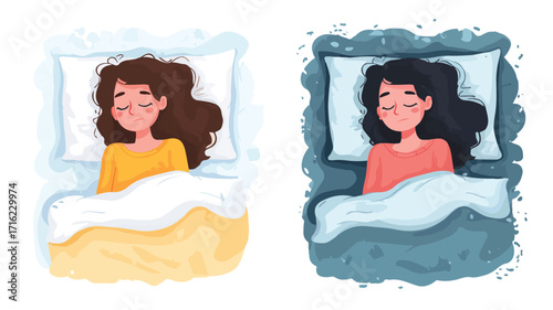 Peaceful Young Girl Sleeping Comfortably in Bed's Contrast with Unhealthy Habits