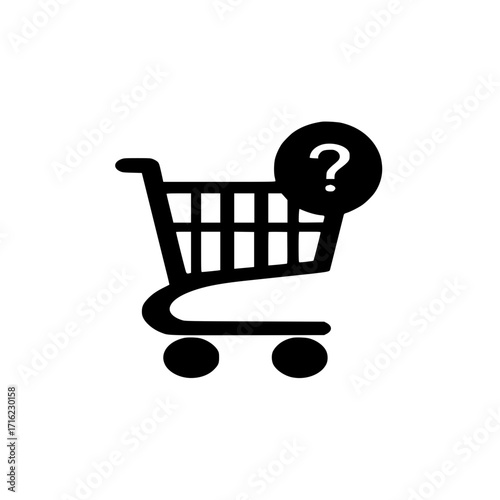 Vector illustration of shopping cart with question symbol for online store support and user assistance