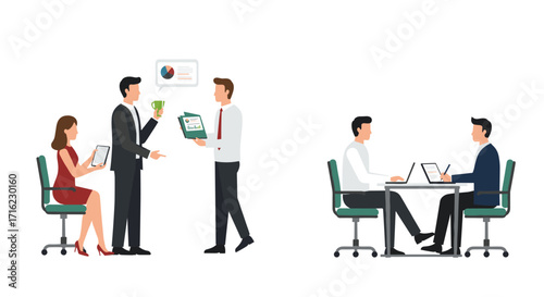 Office collaboration: teamwork and business meeting in modern workplace setting