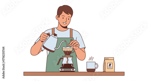 Skilled barista expertly brewing pour-over coffee for a perfect morning cup