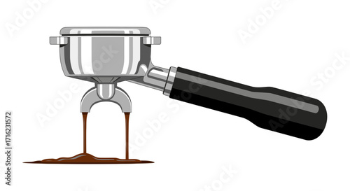 Fresh espresso pouring from portafilter, capturing the rich aroma and vibrant essence of coffee preparation.