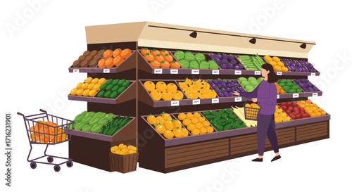 Woman shopping for fresh produce in grocery store