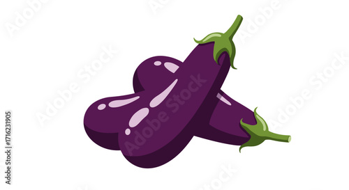 Colorful eggplant on white background: fresh vegan food design