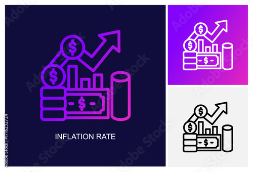 Inflation Rate Icon.Style Is A Line Graphic Symbol In Black, Gradient, White Color Variants