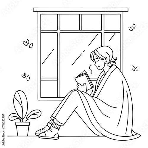 Minimalist line art illustration of a person sitting peacefully rendered in a simple vector style