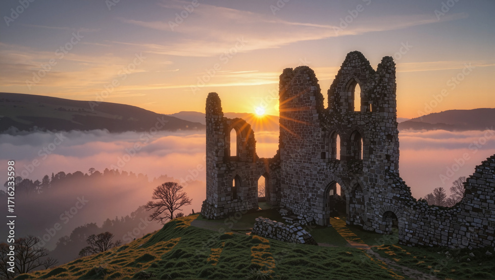 Obraz premium Ancient castle ruins at sunrise