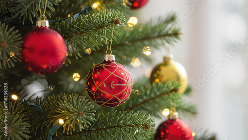 Christmas tree decorated with red baubles