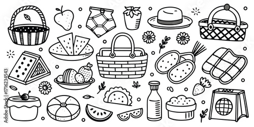 Whimsical hand-drawn picnic elements a delightful collection for outdoor celebrations
