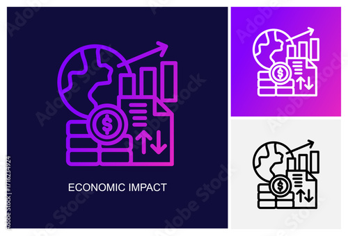 Economic Impact Icon.Style Is A Line Graphic Symbol In Black, Gradient, White Color Variants