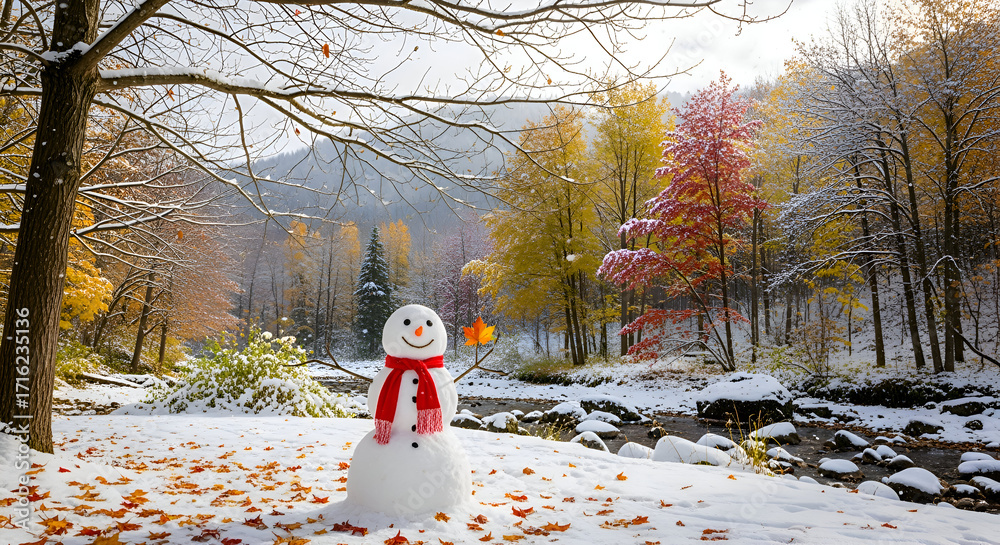 Fototapeta premium Snowmans Winter Wonderland - A Festive Scene in Natures Embrace.