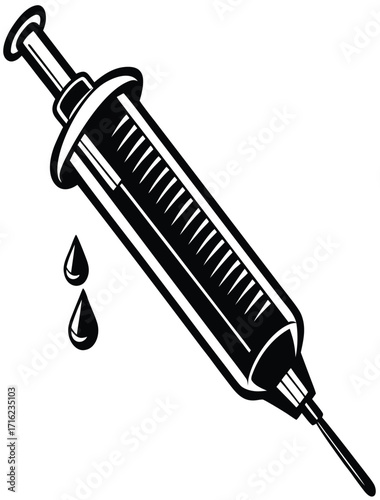 Syringe with blood vector illustration medical injection healthcare tool closeup