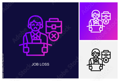 Job Loss Icon.Style Is A Line Graphic Symbol In Black, Gradient, White Color Variants