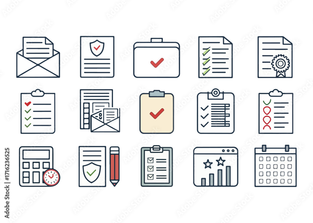 Obraz premium Business Process Automation Icon Set for Productivity and Efficiency in Operations and Project Management Document Checklist