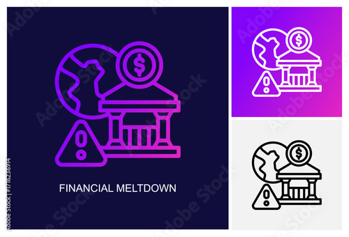 Financial Meltdown Icon.Style Is A Line Graphic Symbol In Black, Gradient, White Color Variants