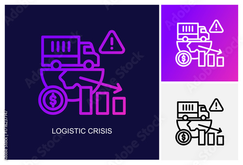 Logistic Crisis Icon.Style Is A Line Graphic Symbol In Black, Gradient, White Color Variants