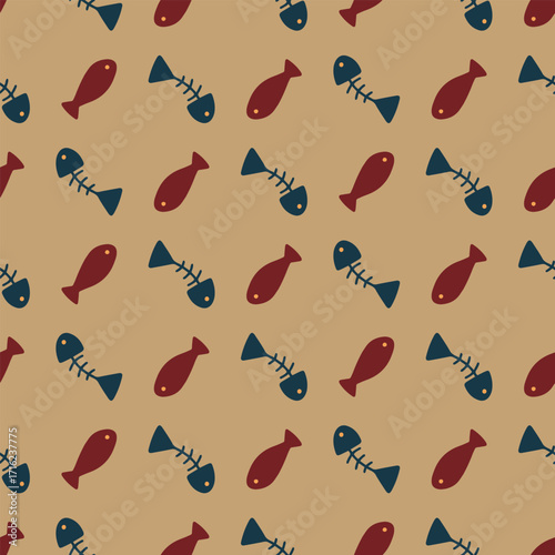 Seamless fish and bone playful pattern