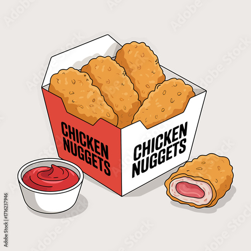 Delicious Chicken Nuggets with Ketchup Ready to Eat Meal or Snack Illustration Digital Art Style