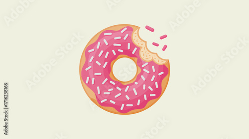 Delicious Bitten Donut with Pink Frosting and Sprinkles Sweet Indulgence Vector Illustration Bakery Treat Isolated on Background