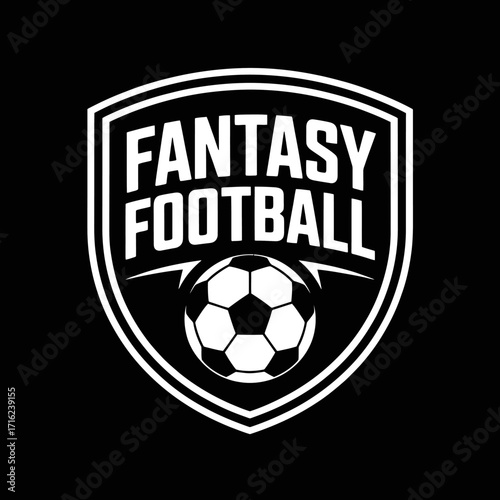 Fantasy Football logo with shield and soccer ball for sports enthusiasts and team management strategies online