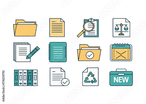 Collection of Business and Office Documents Icons Representing Productivity Organization and Legal Compliance with Modern Design