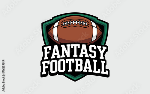 Fantasy Football logo with Football illustration on Shield background great for sports related content and promotions