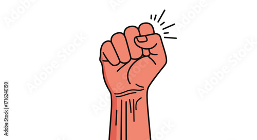 A hand with a closed fist raised in the air showing strength and determination for success.