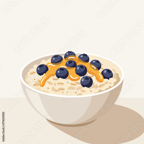 Delicious bowl of oatmeal with fresh blueberries and honey for healthy breakfast lifestyle