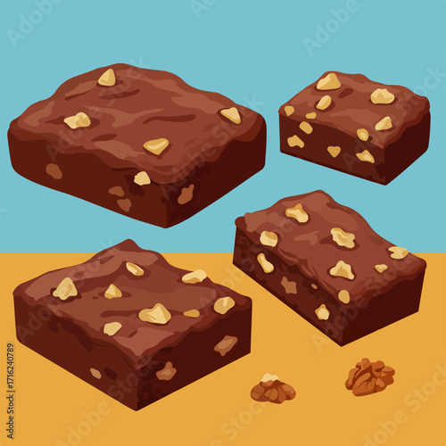 Delicious homemade brownies with walnuts tempting dessert treat freshly baked vector graphic