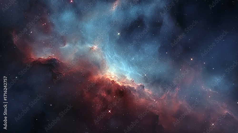 Fototapeta premium A vibrant nebula with swirling clouds of gas and dust illuminated by stars in deep space