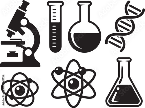 Scientific icons exploring discovery, research, and innovation