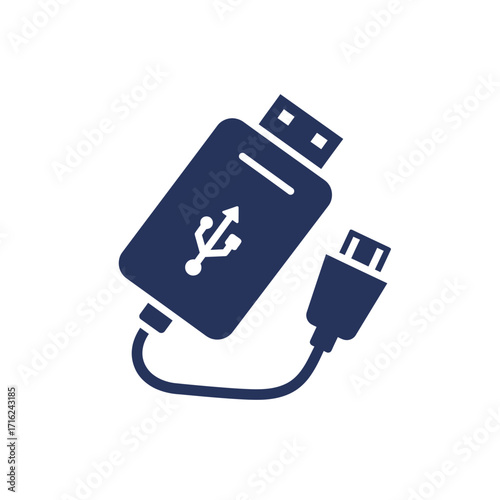 Solar-powered USB-C charger with connected cable in dark blue  