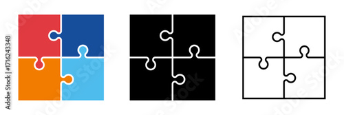 Different collection of jigsaw puzzle icon teamwork concept flat, silhouette and vector art puzzle for apps and websites.