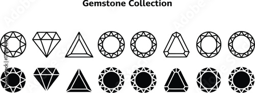 Collection of Gemstone Icons: Round, Diamond, and Triangle Cuts