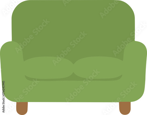 Simple Flat Style Green Sofa Illustration for Living Room Decoration