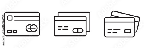 Credit Card Icon Set – Outline and Minimal Payment Symbols for Finance, Banking, and E-Commerce