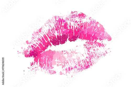 Pink lipstick kiss imprint vector illustration on transparent background, romantic symbol graphic for Valentine’s Day greeting card or social media post