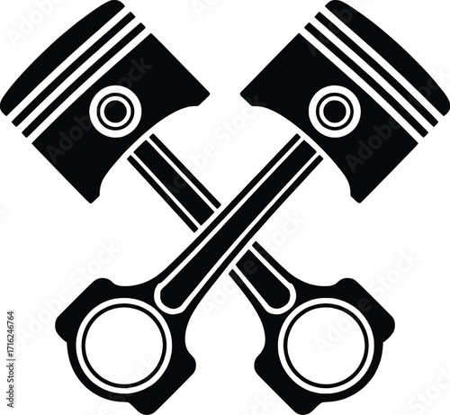 Pair of crossed piston heads mechanical engine parts symbol on