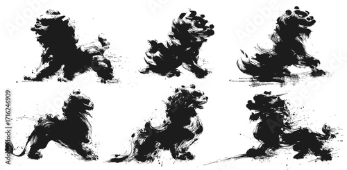 Grunge asian brush painting of a powerful lion dragon symbol for chinese new year festival decoration