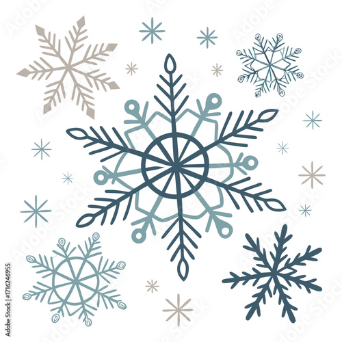 Festive geometric snowflake pattern illustration with a vintage feel and vibrant color options