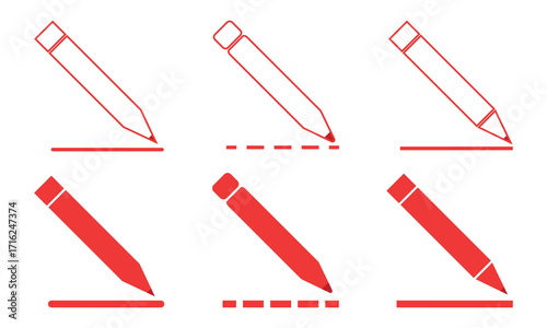 Edit and Pencil Icons Set. Line Drawing, Writing, and Note Symbols on Transparent Background.