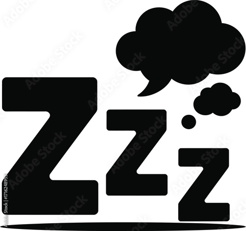 Black Zzz Sleep and Dreaming Icon with Thought Bubbles