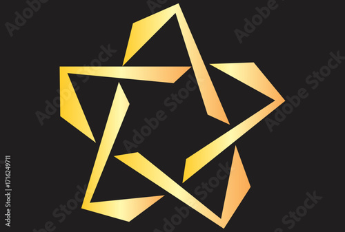 golden star symbol on gold star geometri cube vector logo