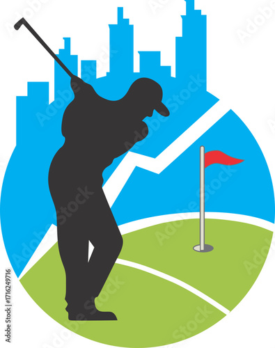 golf player silhouette with ball