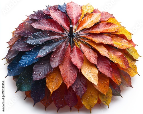 Colorful autumn leaves form a unique umbrella