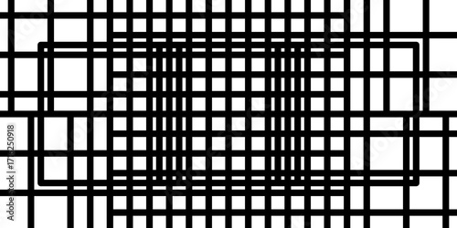 Abstract geometric pattern with interlocking black lines forming a grid-like structure. The background features a gradient transitioning