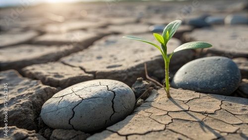 small plant growing in cracked earth