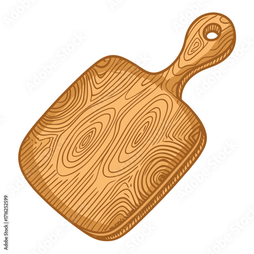 Wooden cutting board with handle in natural style and texture  