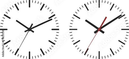 Two minimalist analog clock faces with hour minute and second hands displayed together
