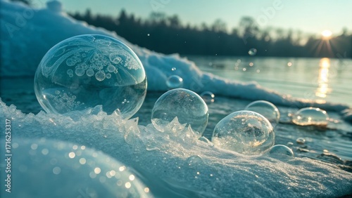 Wallpaper Mural frozen bubbles on icy lake at sunset Torontodigital.ca